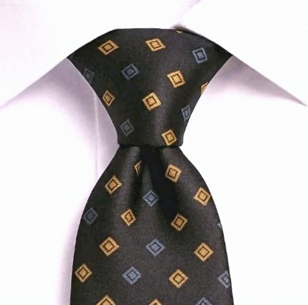 Vintage 80s Countess Mara Silk Tie Black Blue Gold Geometric Wide